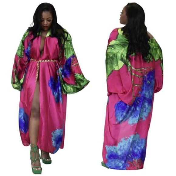 Kimono Duster Robe Coat Cover Up, Lightweight Kaftan Caftan - Picture 2 of 2